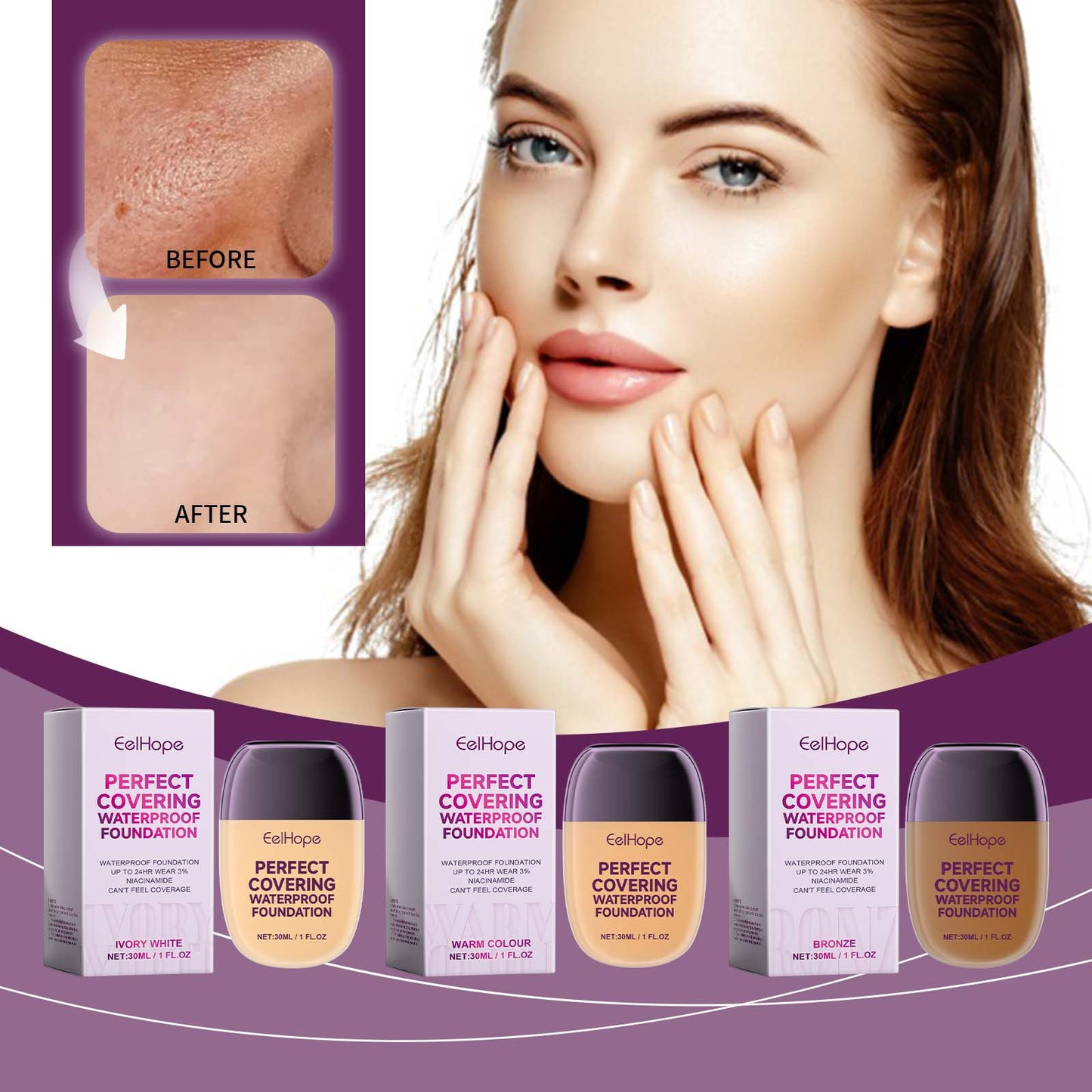 Concealer Liquid Foundation, Brightening Non-Stick Powder Refreshing Moisturizing Lightweight Moisturizing Liquid Foundation